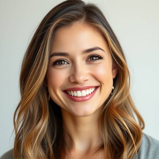 Et professionelt headshot af en smilende skuespillerinde med naturligt lys.