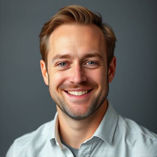 Professionelt headshot af Lars Mortensen, en skuespiller med et selvsikkert og venligt udtryk.