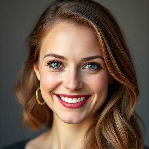 Professionelt headshot af Sofie Lund, en skuespillerinde med et varmt smil og naturlig makeup.