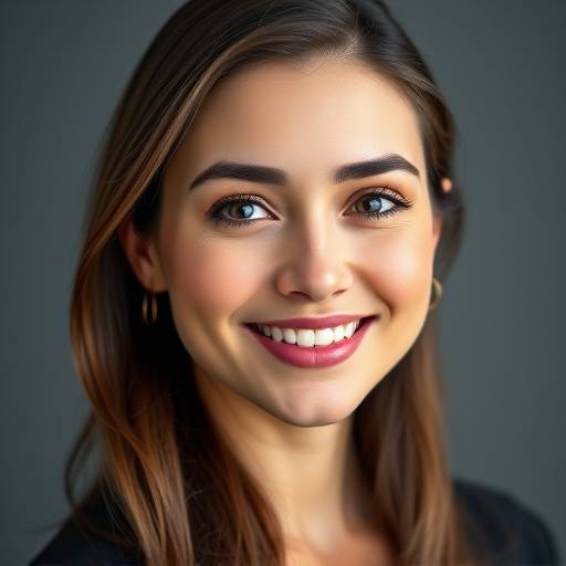 Professionelt skuespiller headshot af en kvinde med smilende øjne og naturlig makeup.